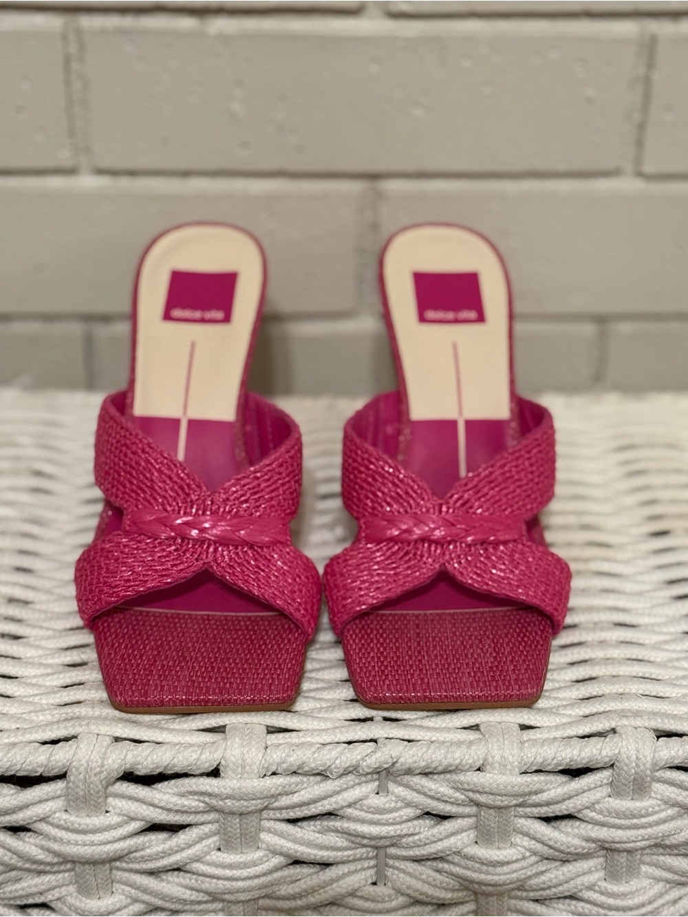 Dolce Vita Pink Nitro Raffia Woven Heeled Mules